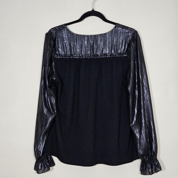 Current Air Top Womens L Black LS V-Neck Shimmery Seersucker Back Anthropology - Picture 16 of 16
